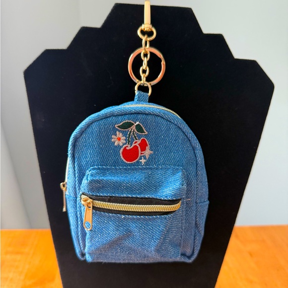 Handbags - Blue Denim Mini Backpack Bag Charm